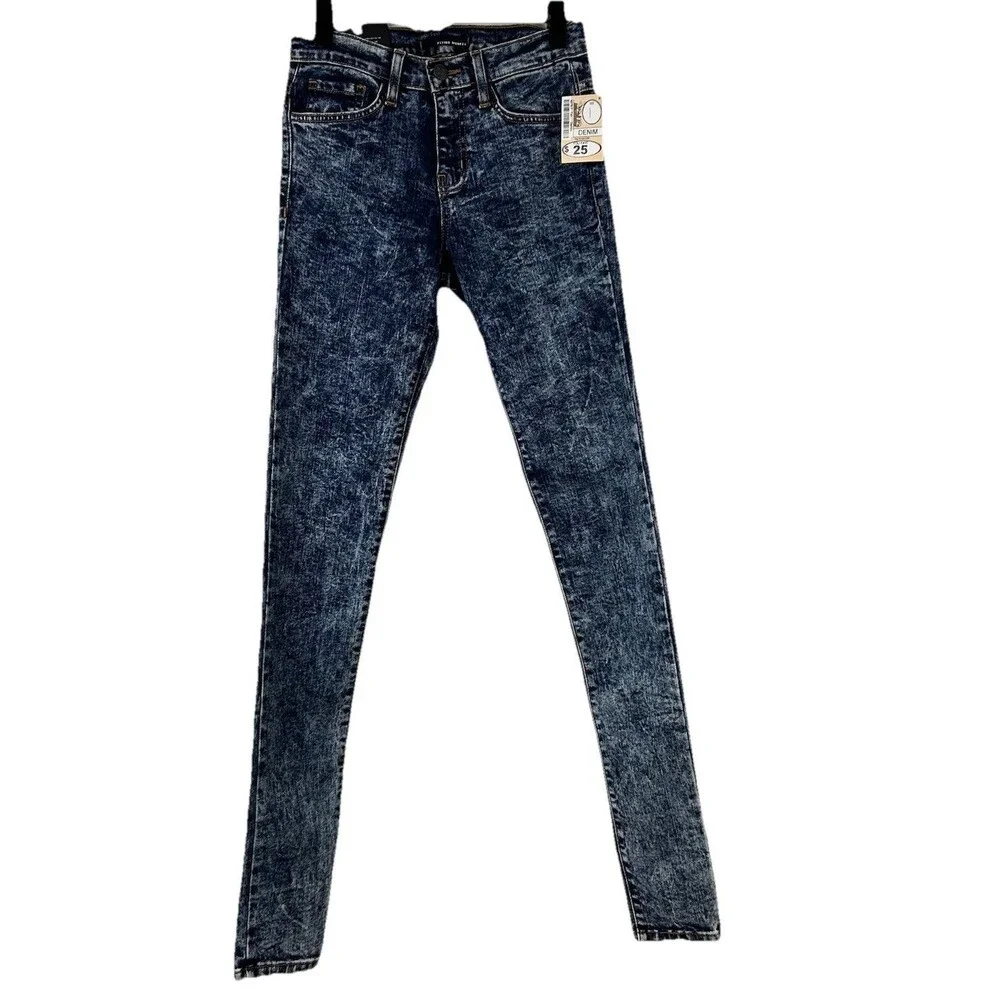 Flying Monkey Acid Wash Skinny Jeans Mid Rise Stretch Denim Blue Sz 1 Made USA